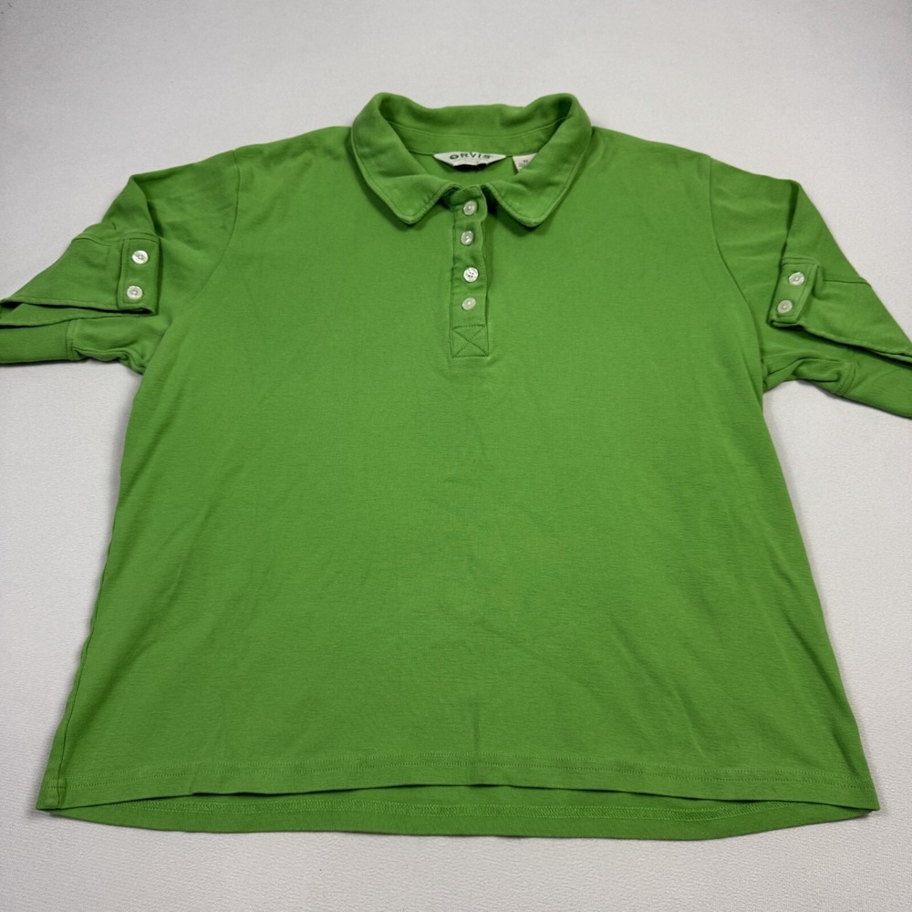 Orvis Women's Polo Shirt Heavyweight Button Cotton Green Medium